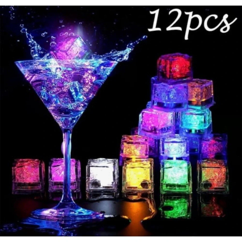 12 LED Light Up Ice Cubes Liquid Activated Color Changing Party Drinks